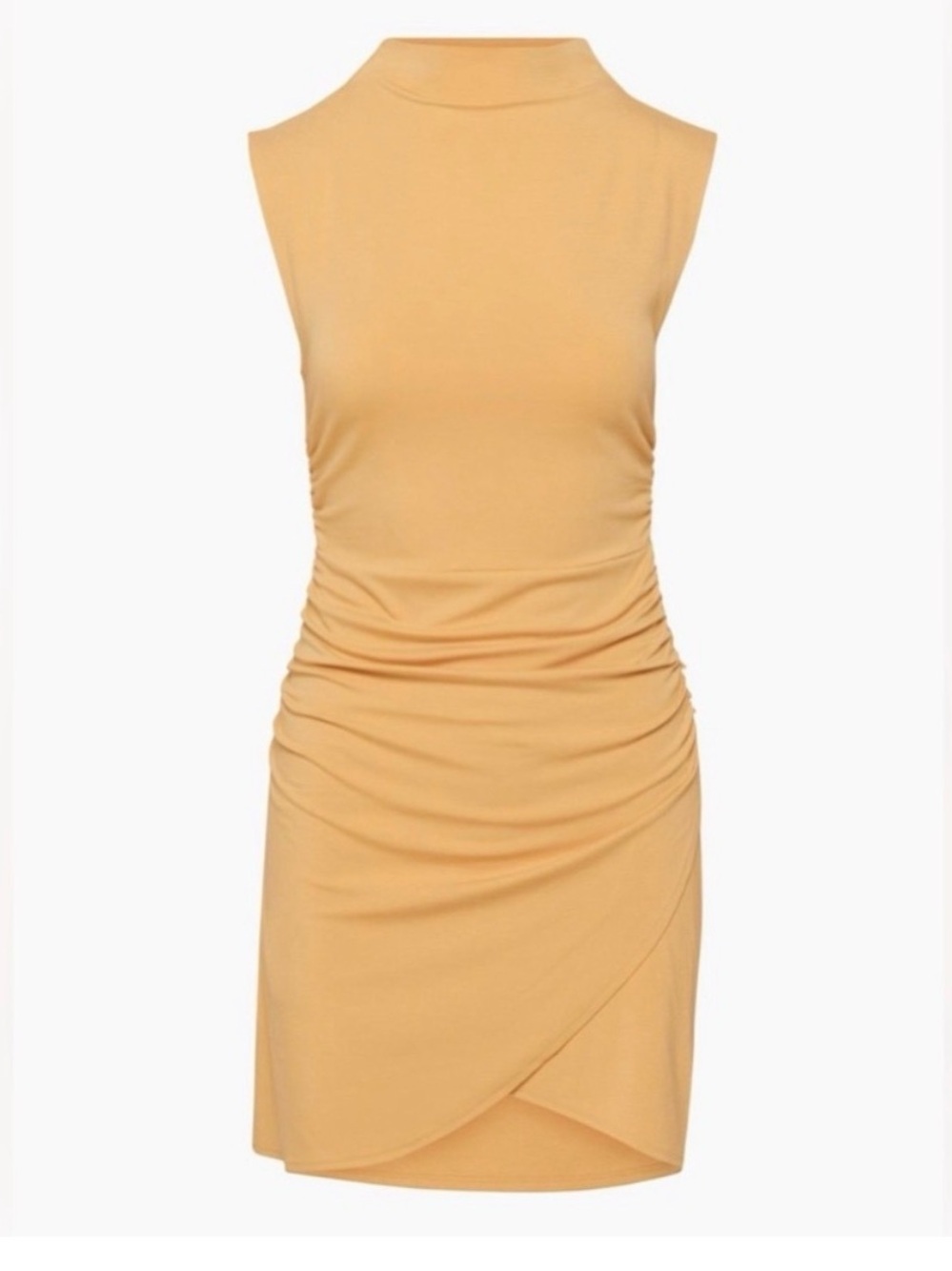 Aritzia Wilfred Sleeveless Mock Neck Ruched Wrap Skirt Dress - Yellow